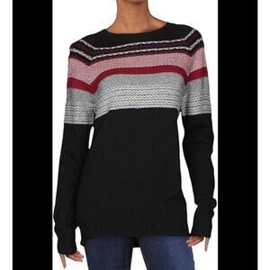 ATM Womens Wool Blend Fair Isle Sweater Size XS Black Red Gray Long Sleeve EUC